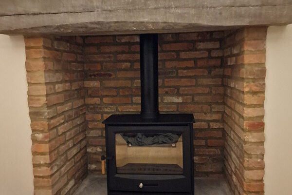 Recessed brick fireplace