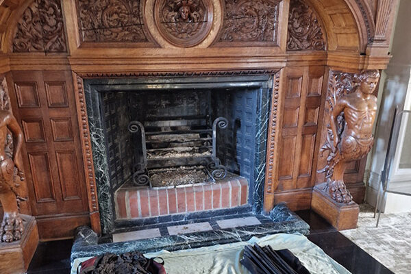 Ornate wooden fireplace